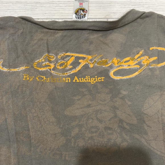 Ed Hardy Christian Audigier American Gangster rhinestone v neck t shirt Rare - Picture 5 of 7